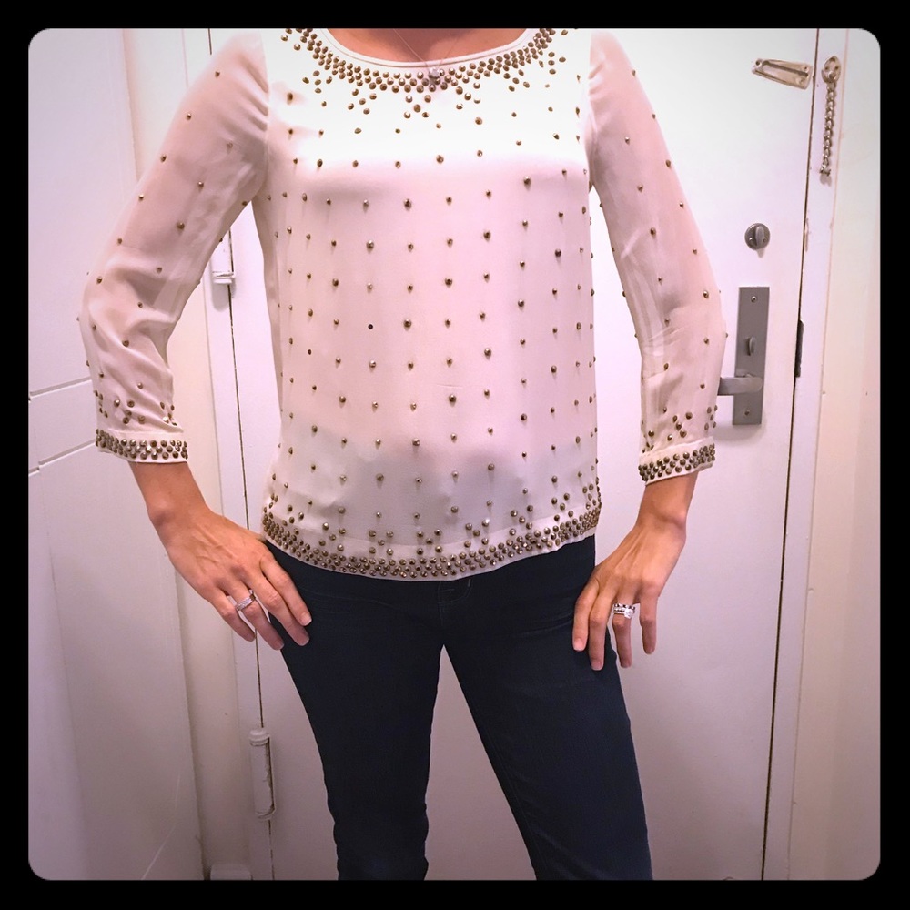 DVF “Sylvia” crystal-embellished silk chiffon top